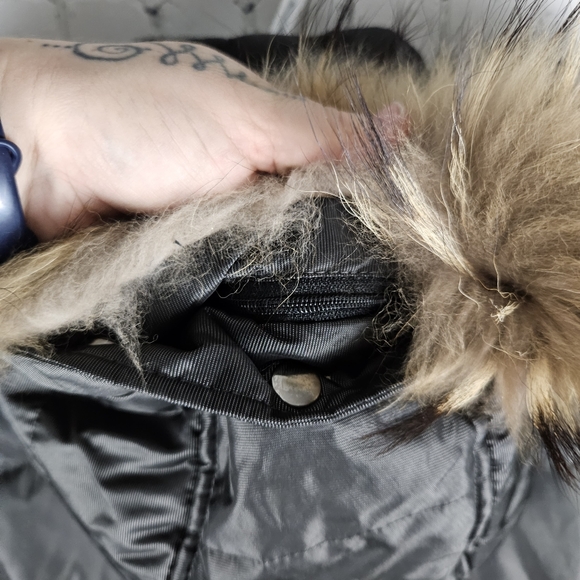 OXYGEN | leather & fur accent down/feather fill quilted jacket - Picture 7 of 13